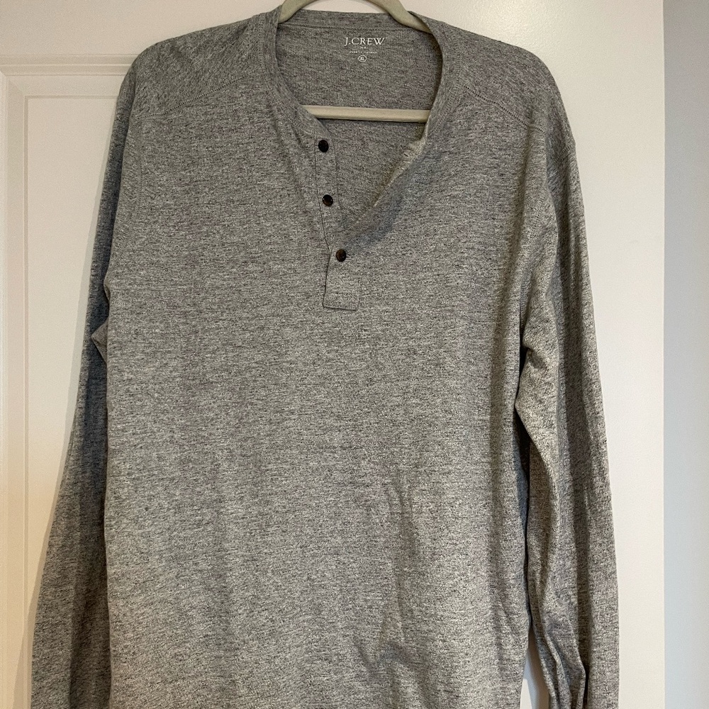 J.Crew Men's Long Sleeve Henley - Grey Heather- Size XL